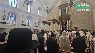 Residents of the Old City Jerusalem designated Monday a fast day. Here, mispalalim in the Churva shul can be seen saying Slichot